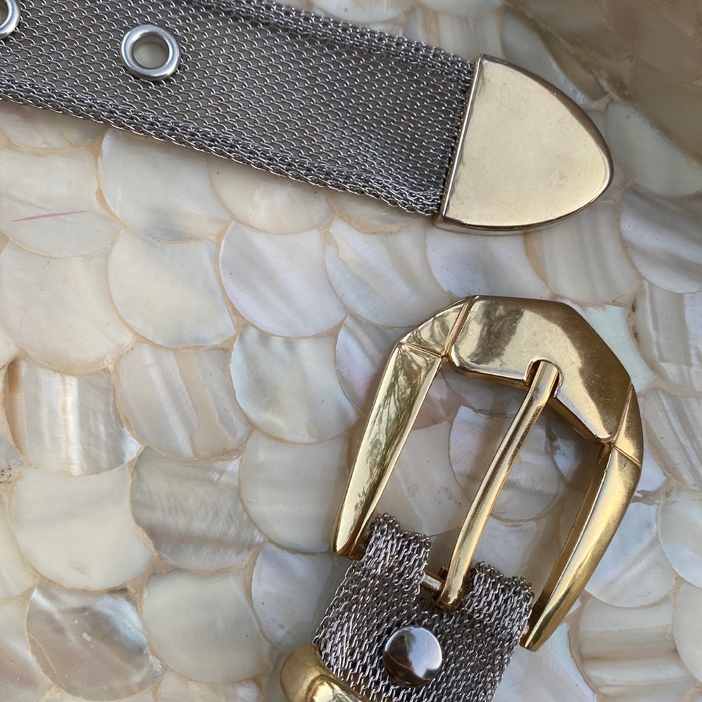 VINTAGE AUTHENTIC SILVER and gold TONE METAL MESH jaguar BELT - Picture 8 of 16